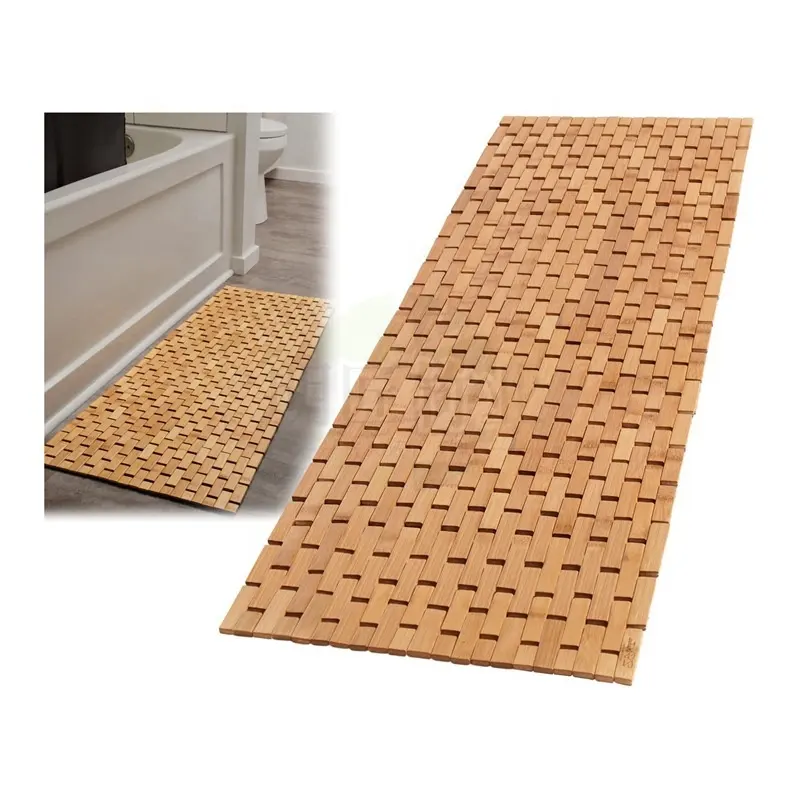 Tapis de salle de bain en bambou écologique motif solide personnalisé antidérapant bloc de pied de porte carré pliable tapis de bain de douche en bois