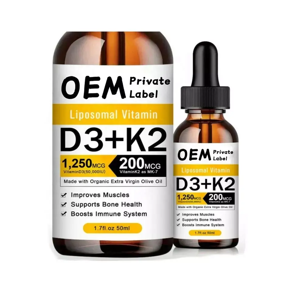 Vitamina D3 + K2 Liposomal de etiqueta privada para adultos, sistema de inmunidad orgánico, D3 gotas, suplemento líquido