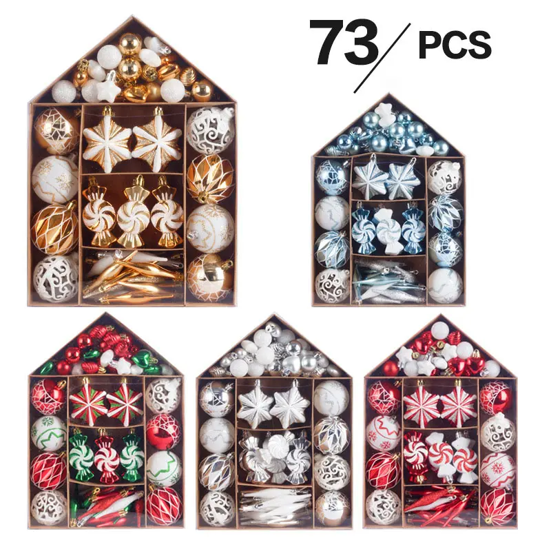 Bolas de Navidad de varios tamaños, adornos de decoración de árbol, bolas de Navidad de plástico a granel, 73 Uds.