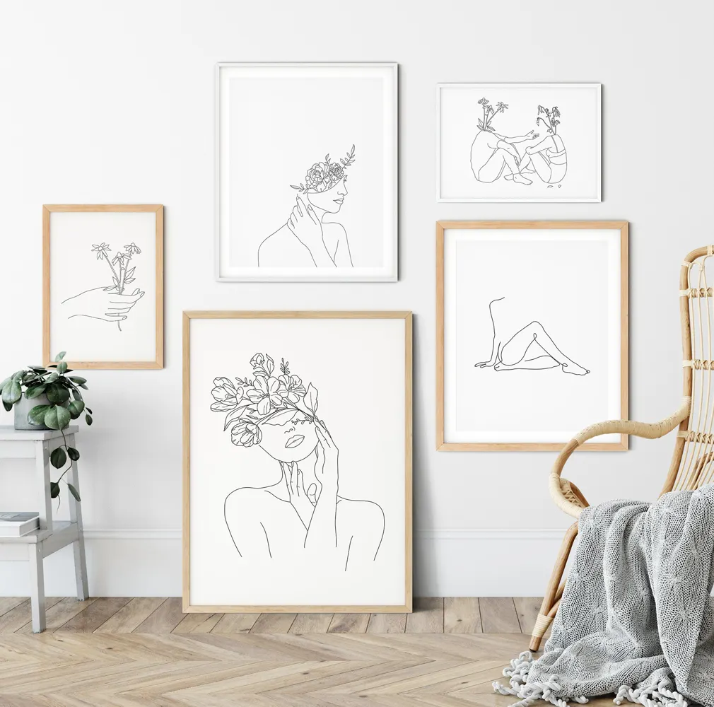 Dibujo de líneas abstracto para mujer, lienzo moderno, arte de pared, flor, decoración del hogar, póster de pared nórdico, impresión