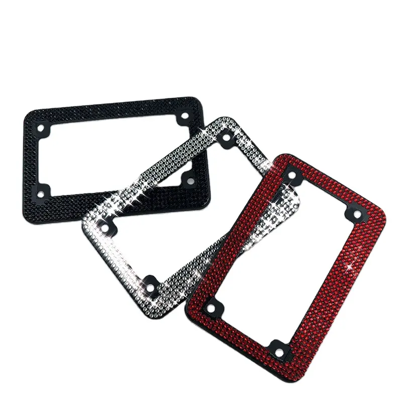 Cadre de plaque d'immatriculation universel USA & CANADA avec strass noir/blanc/rouge pour femme moto