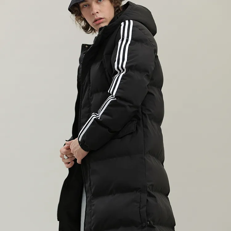 Custom Logo Winter Man Long Padded Coat Down Jacket Warm Plus Size Black Hooded Cotton Men Parka