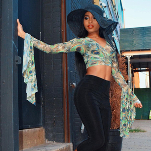 Retro Damen Chiffon bedrucktes Blumen hemd <span class=keywords><strong>Kimono</strong></span> Damen Schnür bund Langarm Lose Hemd Brust gewickelt <span class=keywords><strong>Top</strong></span> Frauen