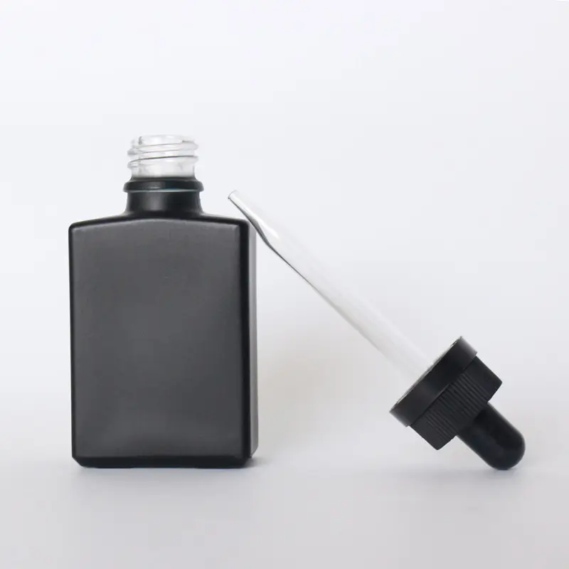 Frascos de soro de vidro pretos 1oz, frasco de vidro fosco, preto, fosco, 30ml, com tampa à prova de crianças, para óleo de barba
