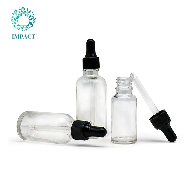 Flacon compte-gouttes en verre rond clair 20 ml 30 ml bouteille d'huile essentielle 50 ml