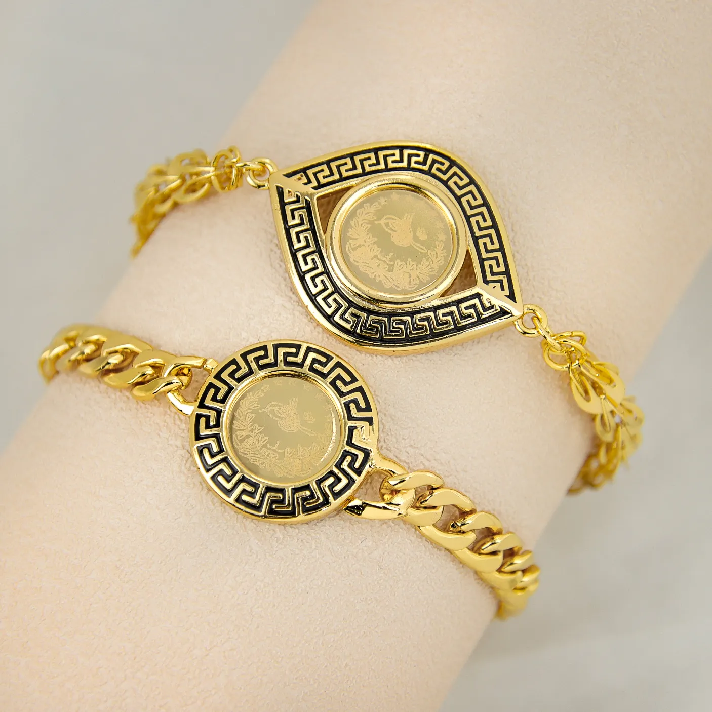 Vente chaude Grande Muraille Motif Arabe Coin Bracelets Bracelet En Or Musulman Femmes Bijoux