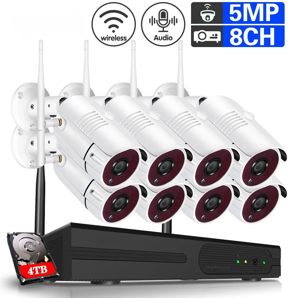 8 kanal 5mp kablosuz Wifi Cctv sistemi 8ch Nvr kiti H.265 + açık Ip66 güvenlik Ip Bullet kamera P2p Video gözetim seti