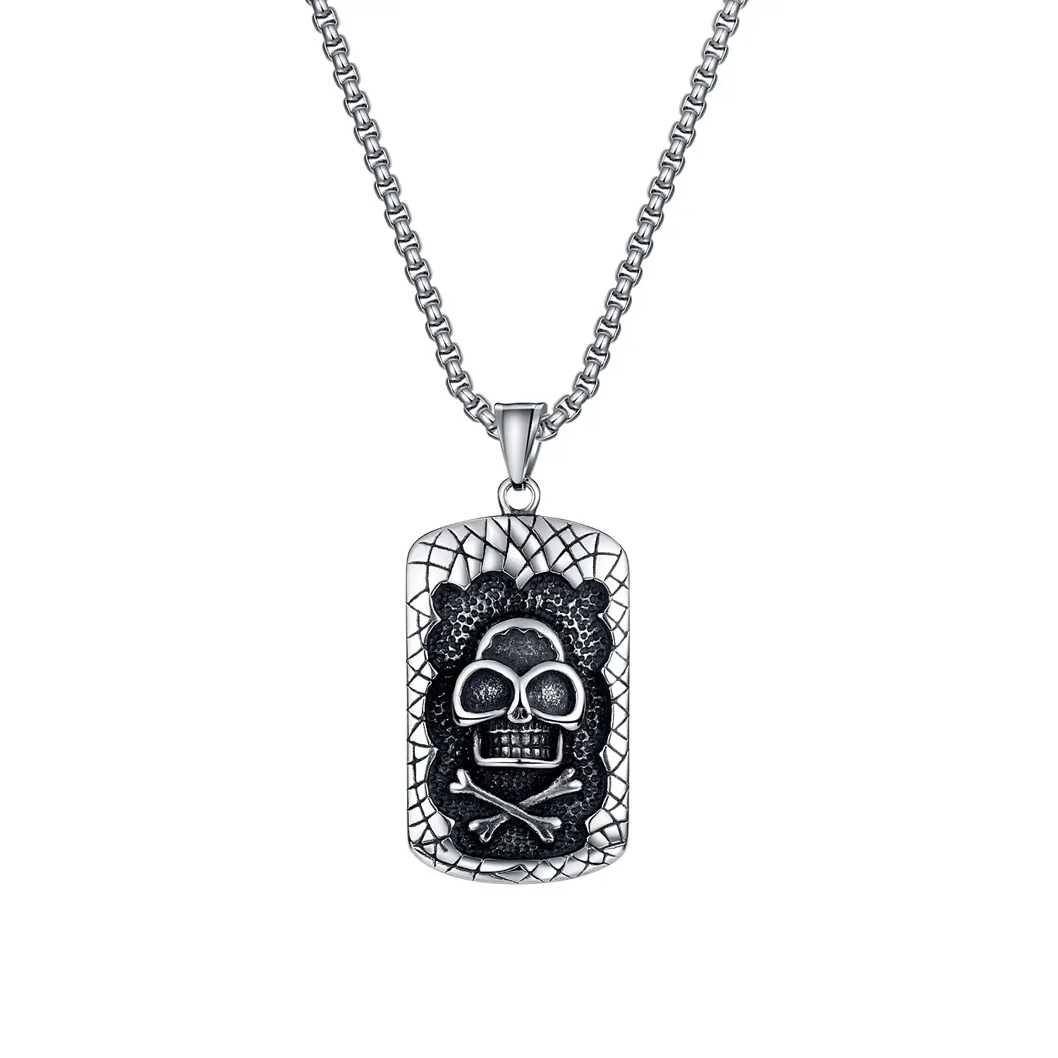 Personalidad estilo callejero Punk plata antigua hombres calavera colgante collar venta al por mayor Acero inoxidable medalla colgante collar