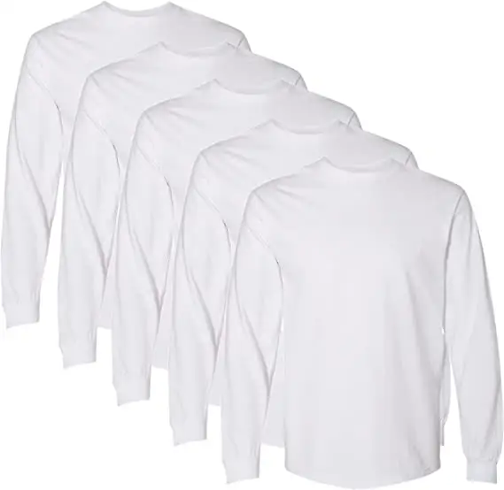 เสื้อยืดผ้าฝ้าย100% แขนยาวสีขาวสำหรับผู้ชายทรงโอเวอร์ไซส์ออกแบบได้ตามที่ต้องการ