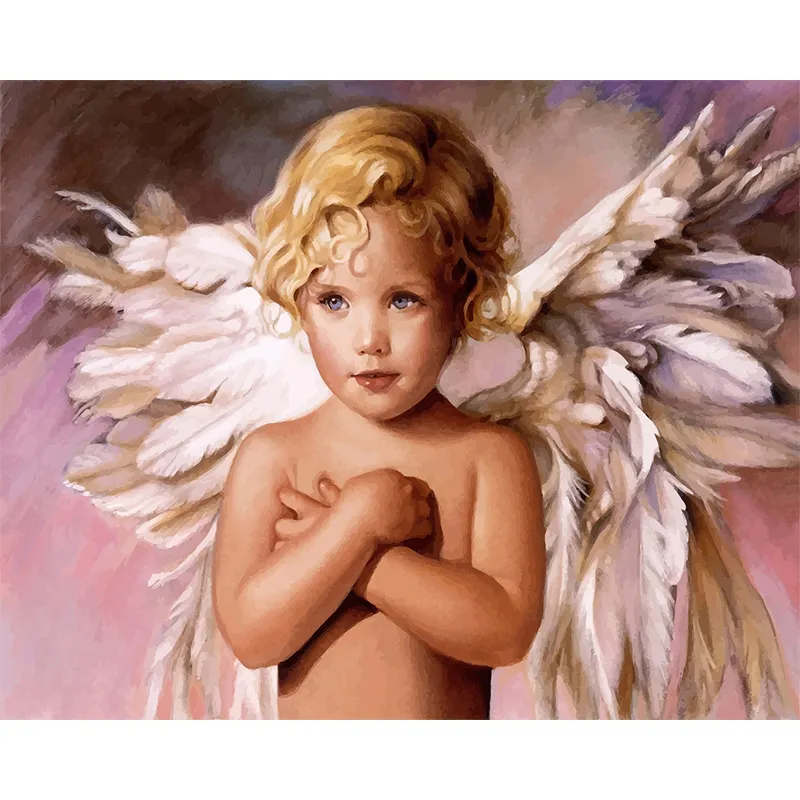 Desenhos de cores fácil pintura acrílica asas de anjo imagem diy desenho por números de lona