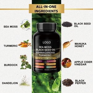 निजी लेबल उच्च गुणवत्ता वाले पूरक समुद्री मॉस ब्लैक सीड तेल अश्वगंधा अतिरिक्त शक्ति समुद्री मॉस कैप्सूल - Product Image 2