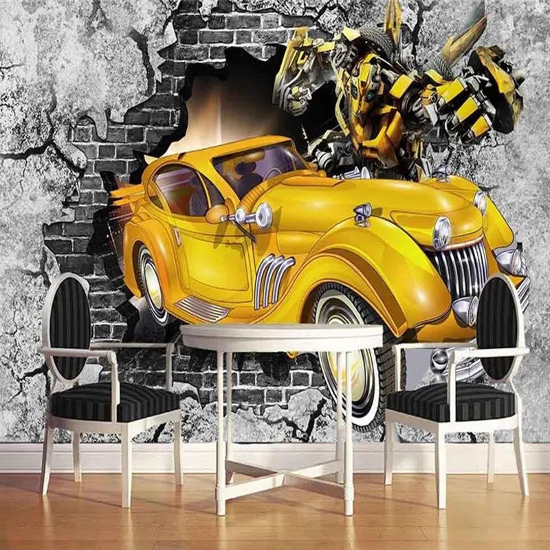 Mural personalizado estilo retrô 3D pintura de carro parede quebrada mural pôster fundo decoração quarto bar restaurante café papel de parede