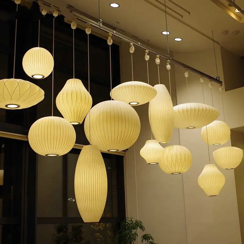Дизайнерская Люстра для помещений в японском стиле, Современная шелковая Подвесная лампа, нельсоновая пузырьковая лампа