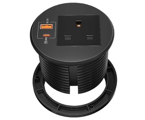 80mm <strong>UK</strong> Plug Recessed <strong>Mounted</strong> Smart Round Grommet Socket for Office Furniture with 1AC Power Outlet 20W USBA+USB-C Port - Product Image 1