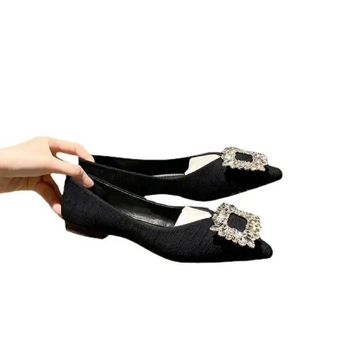 Scarpe basse con fibbia francese scintillante a punta di strass per donna, ballerine