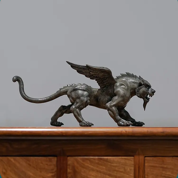 Feng Shui Bronze Tiger With Wings Statue Metal Animal Figurine Sculpture