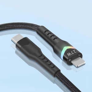 IPhone arayüzü cep telefonu için kalın örgülü iplik USB C kablosu 7 renk atmosfer ışığı PD 27W hızlı şarj kablosu - Product Image 6