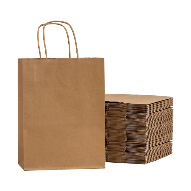 Groothandel Biologisch Afbreekbare Bruine Kleding Gift Shopping Verpakking Draagtas Kraft Papieren Zak Met Handvat