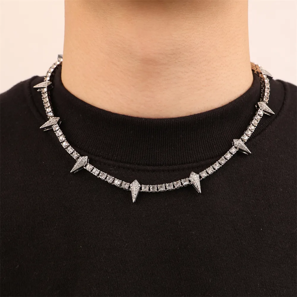 MJ Hiphop rap Black Panther necklace trend men full diamond sweater chain tennis chain pointy tennis necklace