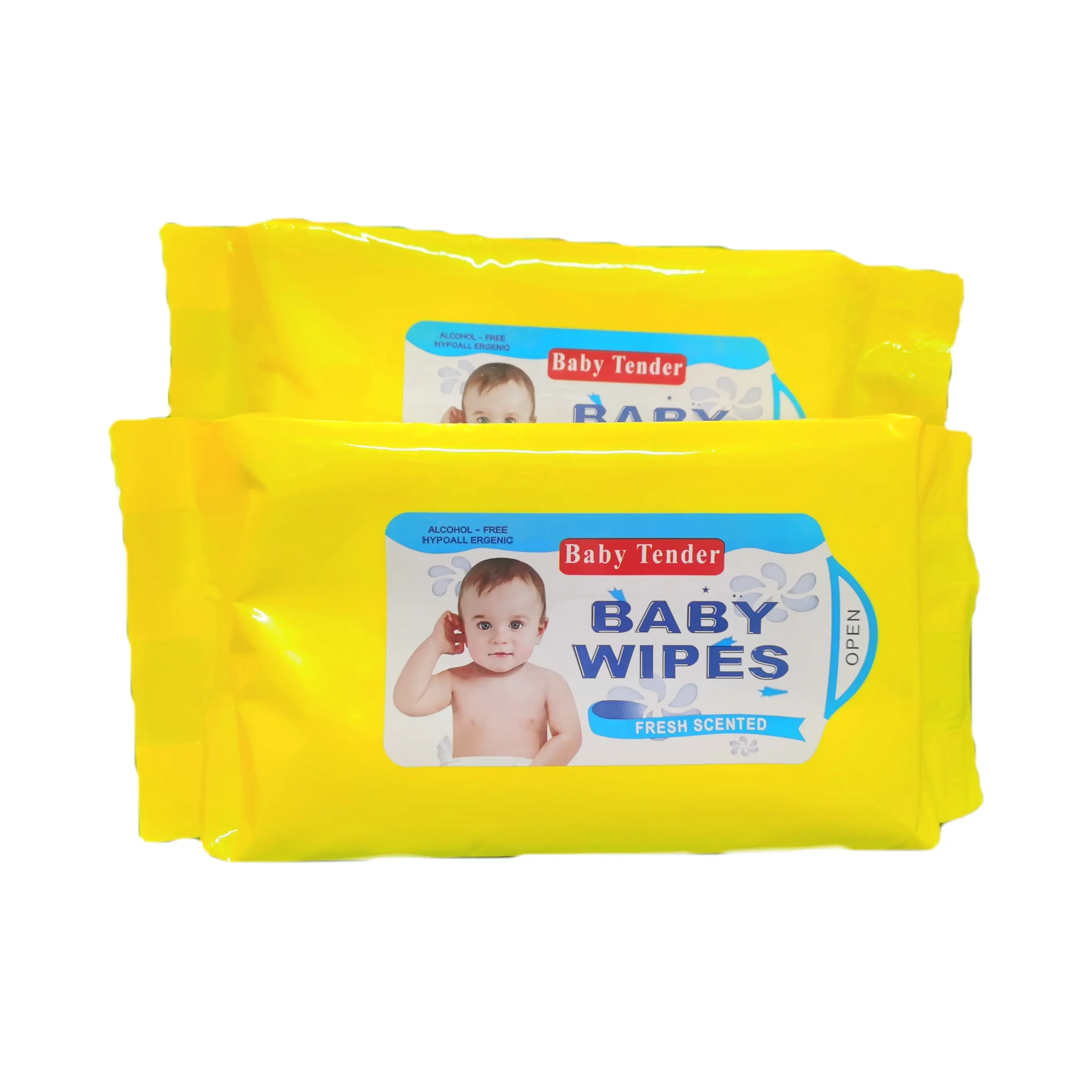 Salviette umidificate per bambini con vitamina E E acqua di cotone tessuto umido imballaggio pubblico basso MOQ prezzo all'ingrosso