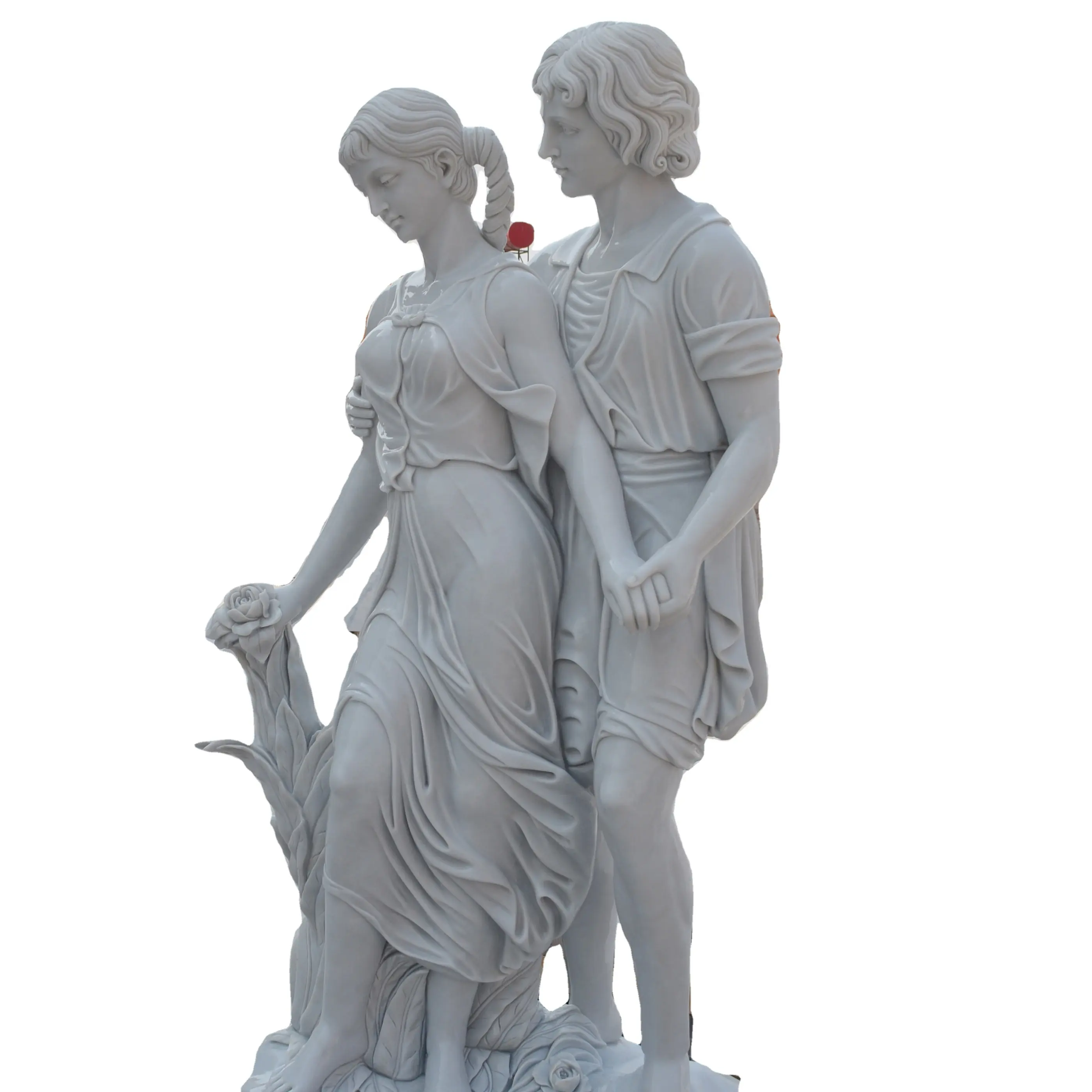 カスタム等身大のロマンチックなダンスカップルの彫刻大理石の石の愛好家のバラの像