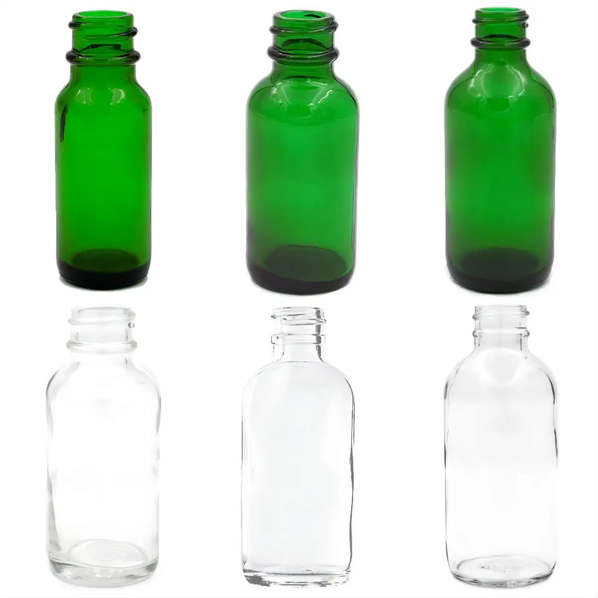 Venta al por mayor 1/2OZ 1OZ 2OZ 4OZ 8OZ 16OZ 32OZ azul negro claro ámbar verde Boston botella de vidrio redonda para medicina líquida
