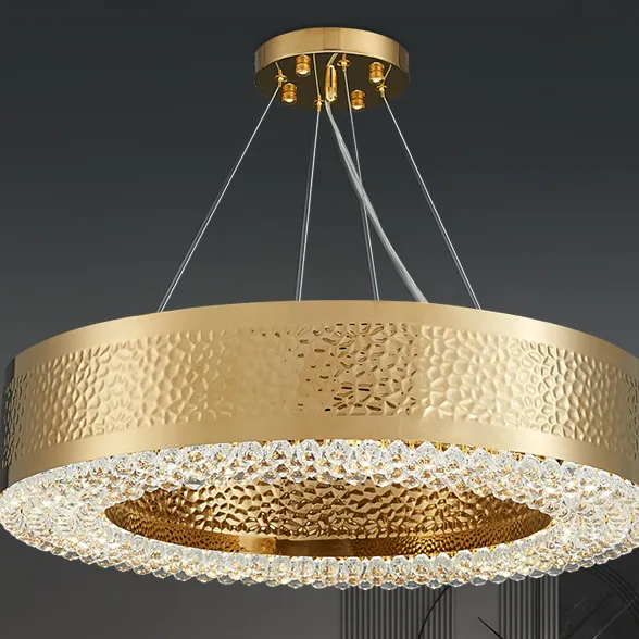 Lustre de cristal de luxo k9 posturado, estilo hong kong, luz redonda simples