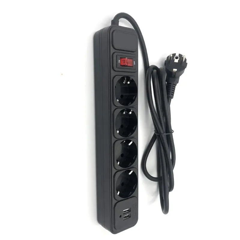 Filtro di rete 2500W 10A Striscia di Alimentazione Interruttore Spina di UE Prese Con 2M di Cavo di Prolunga Surge Protector 4 Prese di CORRENTE 2 USB di Ricarica