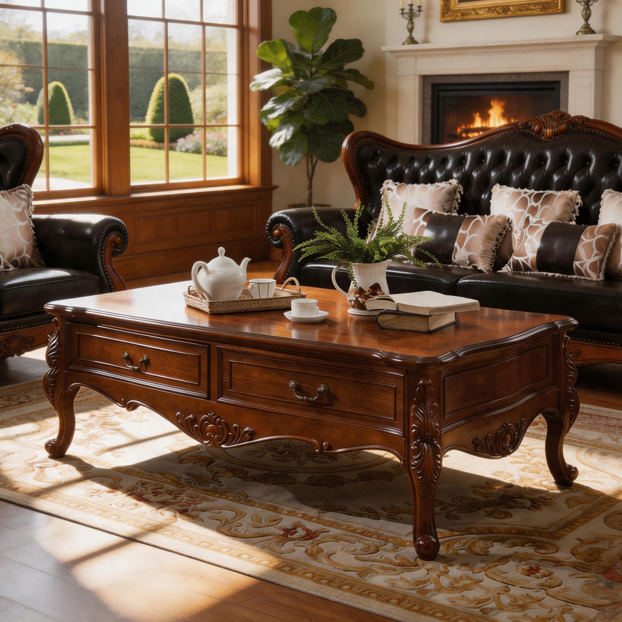 เชอร์รี่-51in-CarvedCoffeeTable