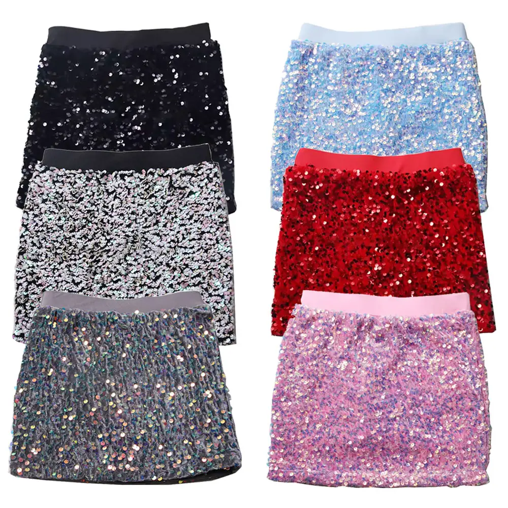 OEM & ODM Tùy Chỉnh Đầy Màu Sắc Sequin Váy Cô Gái Nhỏ Cao Eo Sequin Vải Toddler Cô Gái Boutique Váy Ngắn