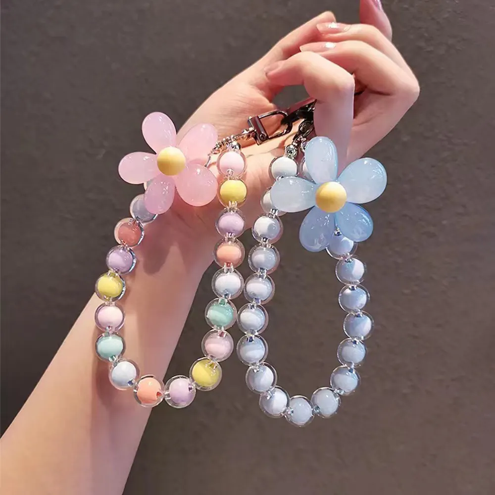 New Fashion Colorful Beads Mobile Phone Chain Rope Crystal Beaded Short Mobile Phone Wrist Strap Lanyard For All Smart phone