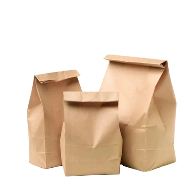 リサイクル可能な輸入クラフトホワイトフードペーパーバッグまたはロゴ印刷がサポートされていない低MOQの持ち帰りバッグ