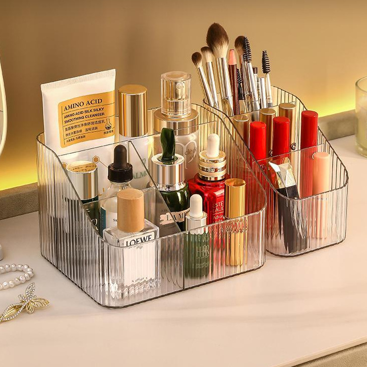 Multifunctional storage box for skincare and cosmetic products.