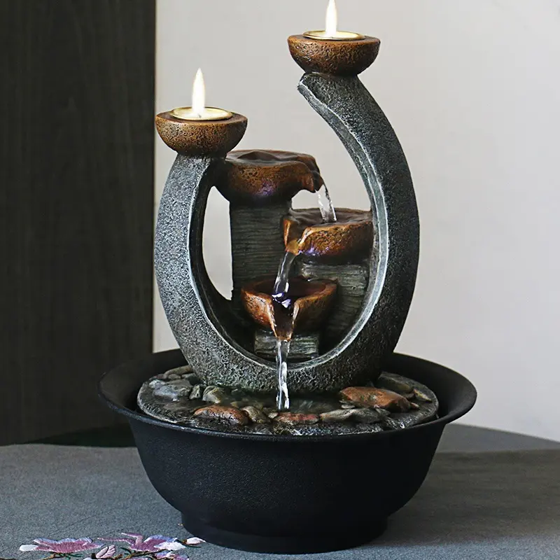 Atacado Fengshui Tabletop Fontes De Água Internas Cachoeira Fonte de Relaxamento Com O Suporte de Vela e Luz Para Home Decor