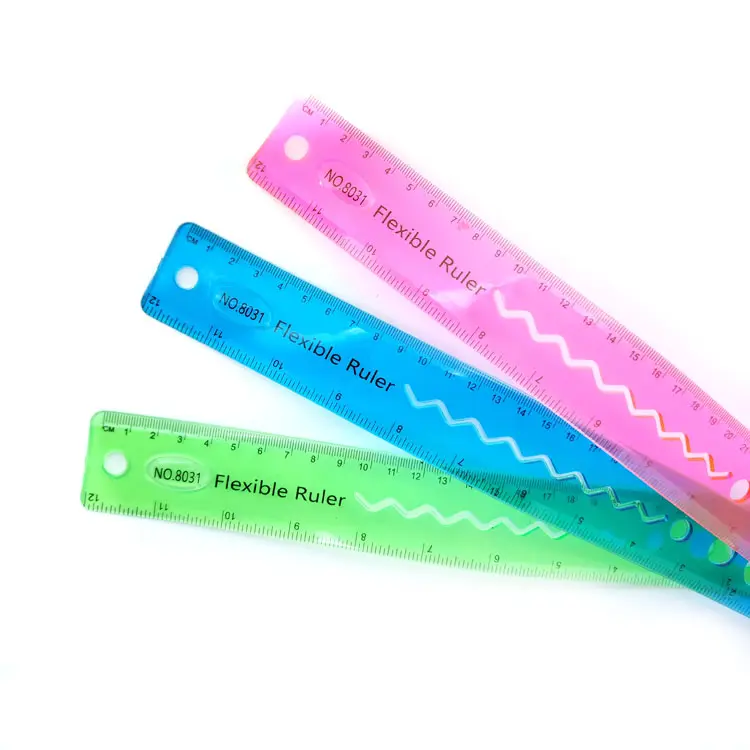 Régua de PVC reto flexível para crianças, ferramenta de medição promocional colorida e macia de 12 polegadas