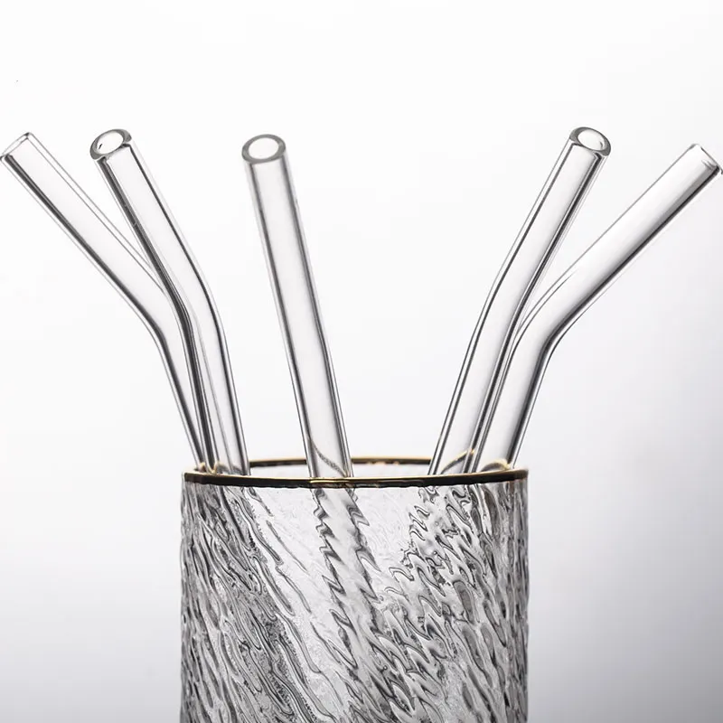 High Borosilicate Clear Glass Straws 0.8*20cm Reusable   Eco-Friendly Bent Shape Drinking Straws