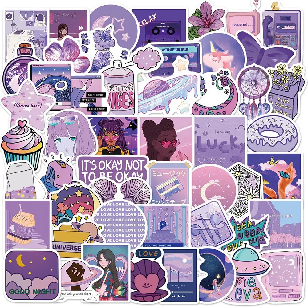 50 pezzi viola fresco Vsco Graffiti Girl Sticker etichetta nessuna ripetizione varietà impermeabile vinile adesivi decorativi per Notebook fai da te