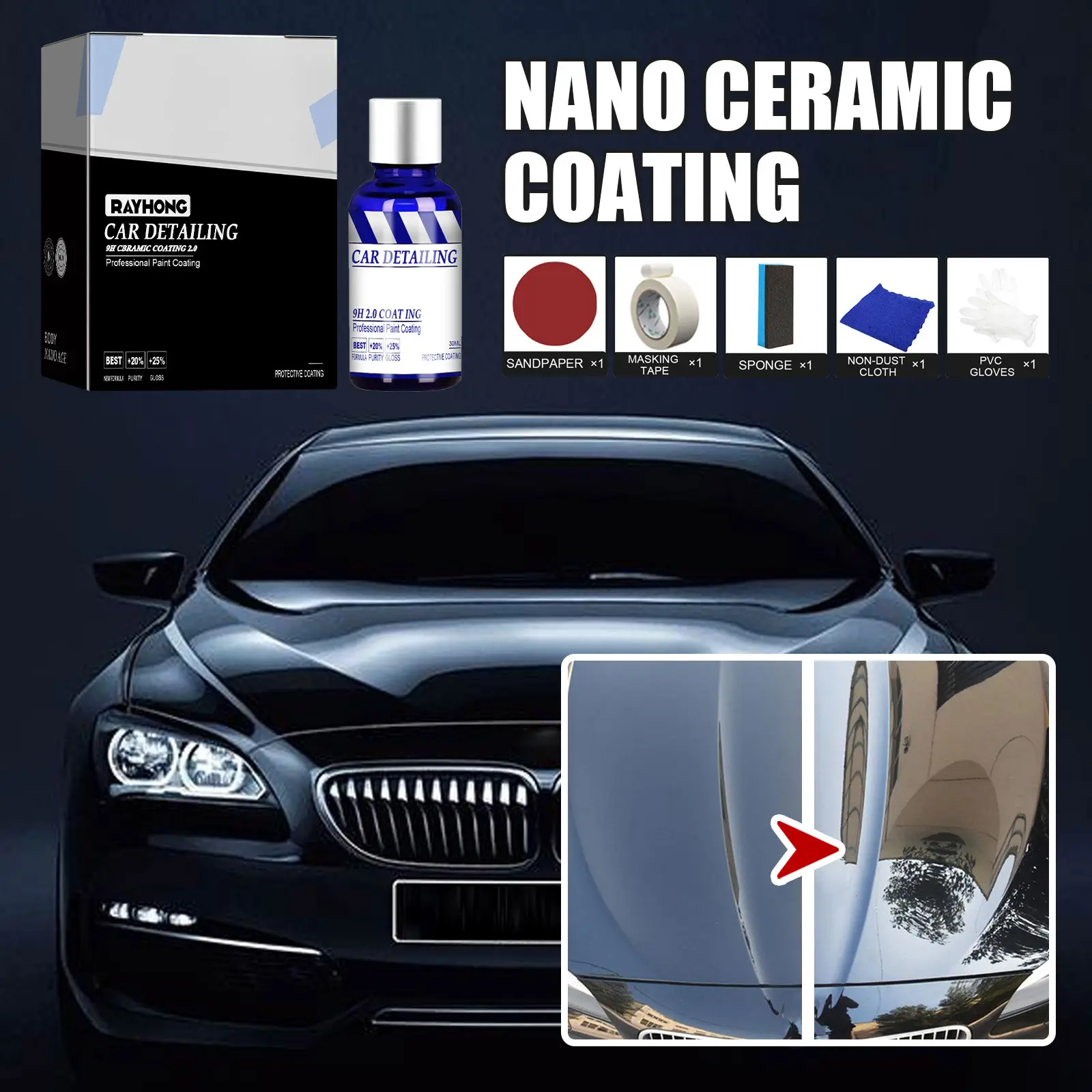 Nano revestimiento de cerámica automotriz, revestimiento de cristal superhidrofóbico líquido, impermeable, nano cerámica, pintura de coche reacondicionada