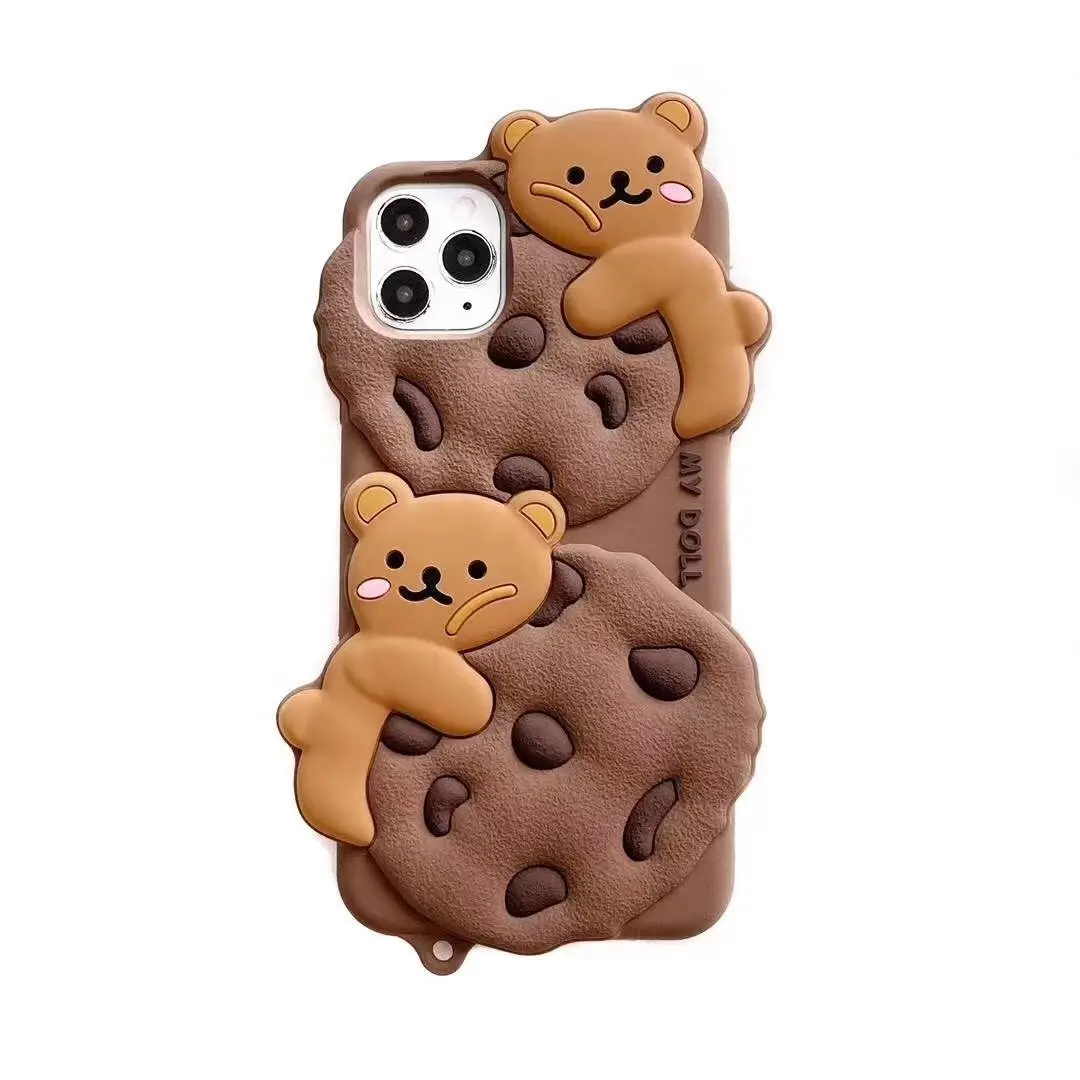 Wholesale Popular 3D Cartoon Cute Cookies Bear Soft Silicone Shockproof Phone case for Iphone 14 13 12 X XS XR MAX