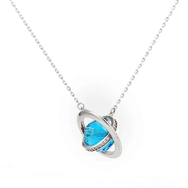 Keiyue-gargantilla de piedras preciosas azules para mujer, de alta calidad, promocional, colgante de plata de ley 925, collares, joyería