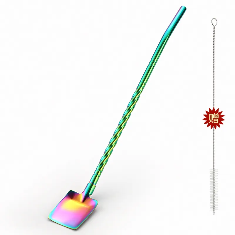 Cuchara de paja de acero inoxidable 304, utensilios de cocina para acampar integrados de doble uso, cuchara para helado de sandía, Material de Metal