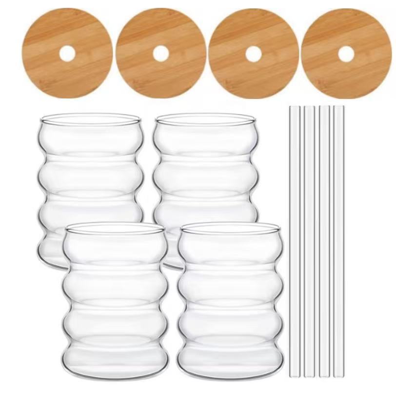 4 cups, 4 lids, 4 straight straws