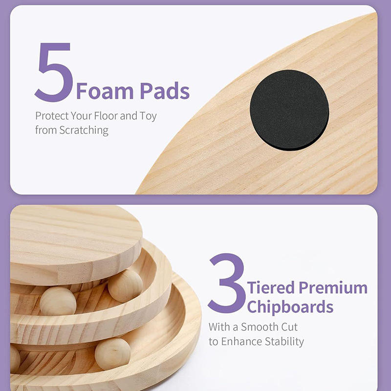 Wholesale Solid Pine Wood Cat Toy with 3-Level Scratching and Teasing Tree Sustainable 3-Level Cat Scratching Wood Mat