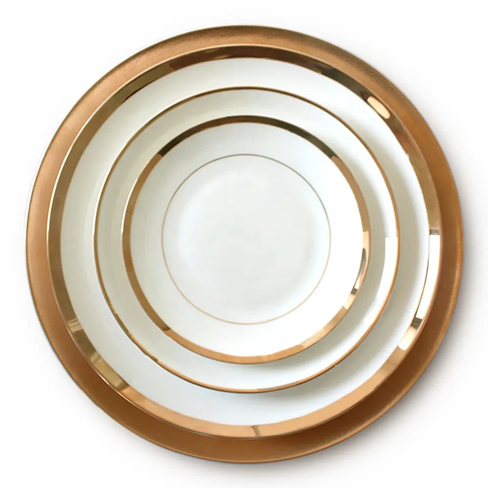 Juego de platos de cerámica para restaurante, vajilla de porcelana blanca y dorada, porcelana china de hueso