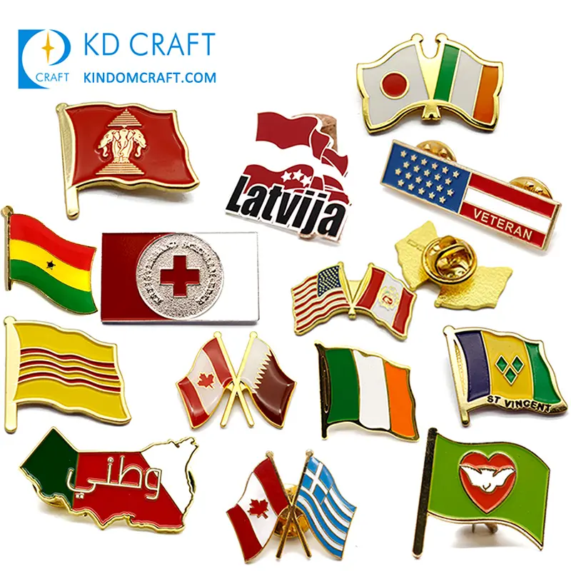 Manufacturers china cheap custom metal zinc alloy soft hard enamel bulk national country flag lapel pin badge for sale