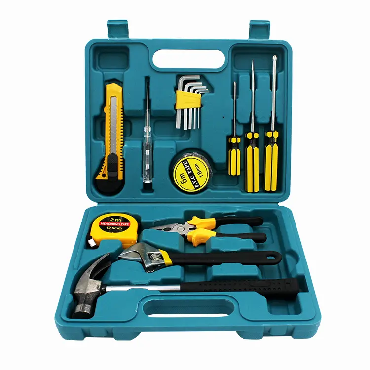 Kit de ferramentas manuais domésticos, kit de ferramentas manuais pequenas e duráveis em 16 peças com caixa de plástico de armazenamento para chores diy/casa