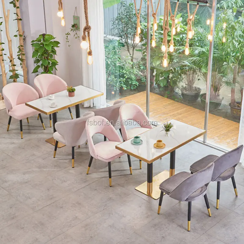 Hochwertiger Pink Velvet Nordic Stuhl für Luxury Coffee Restaurant Möbel Set Shop