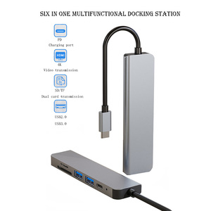 High Quality 6 In1 Multiport <strong>USB</strong> <strong>C</strong> Hub to HDMI-Compatible <strong>Adapter</strong> <strong>Type</strong> <strong>C</strong> to <strong>USB</strong> 3.0 SD TF Card Reader <strong>Adapter</strong> for Laptop - Product Image 2