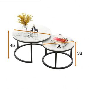 Bent Black Gold Metal Side Marble Stone Mdf Wood Contemporary Round Nesting Coffee <strong>Table</strong> Nest of <strong>3</strong> <strong>Table</strong> <strong>Set</strong> Nesting <strong>Table</strong> - Product Image 4