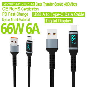 ShanHai 66W 6A USB A tip-c kablo hızlı şarj tipi C dijital ekran telefon şarj veri kablosu için Xiaomi Samsung Huawei kablo - Product Image 1